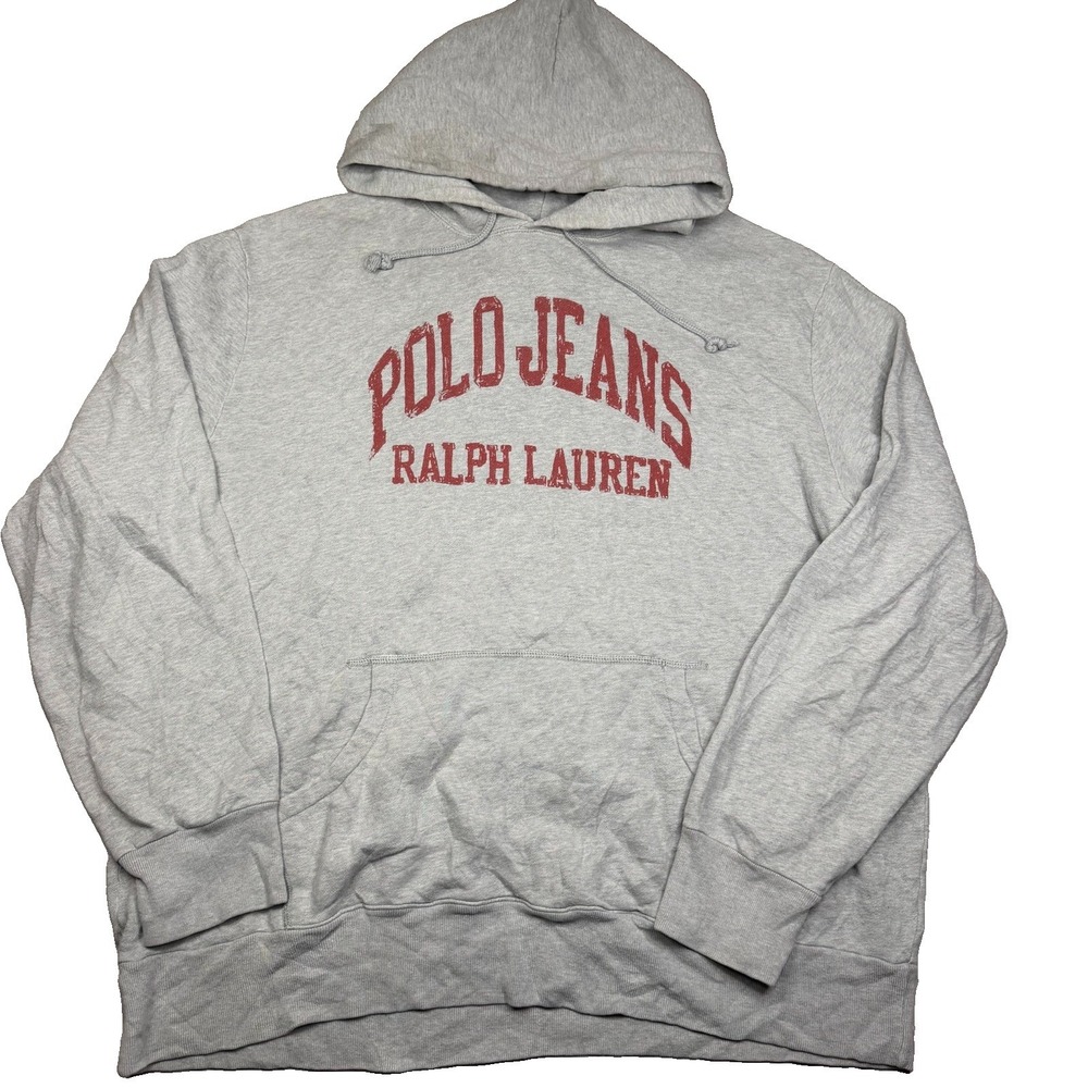 VTG Polo Jeans Ralph Lauren Hoodie Mens XXXL TALL Gray Pullover Sweatshirt Boxy